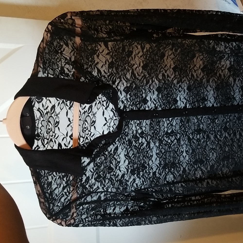 Black lace button up blouse